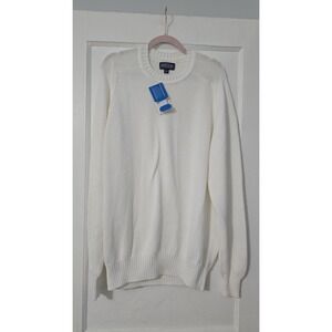 VINTAGE Lands' End 100% Cotton Sweater Men L White/Cream Pullover Crewneck 90s